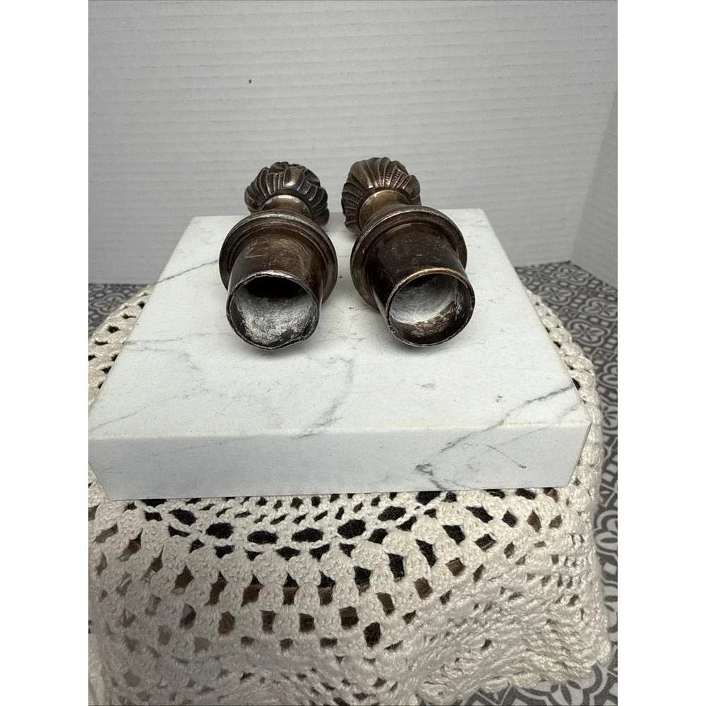 Antique Silver Plate Candelabra Flame Finials/Wine Stoppers. Set Of 2.